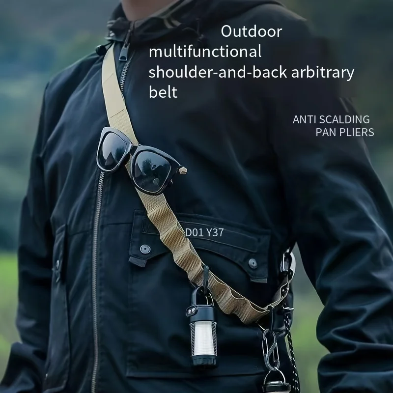 Multifunctional Outdoor Lanyard, Nylon Shoulder Bag with Water Bottle Holder & Non-Slip Rope for Camping Travel, 122lbs Capacity