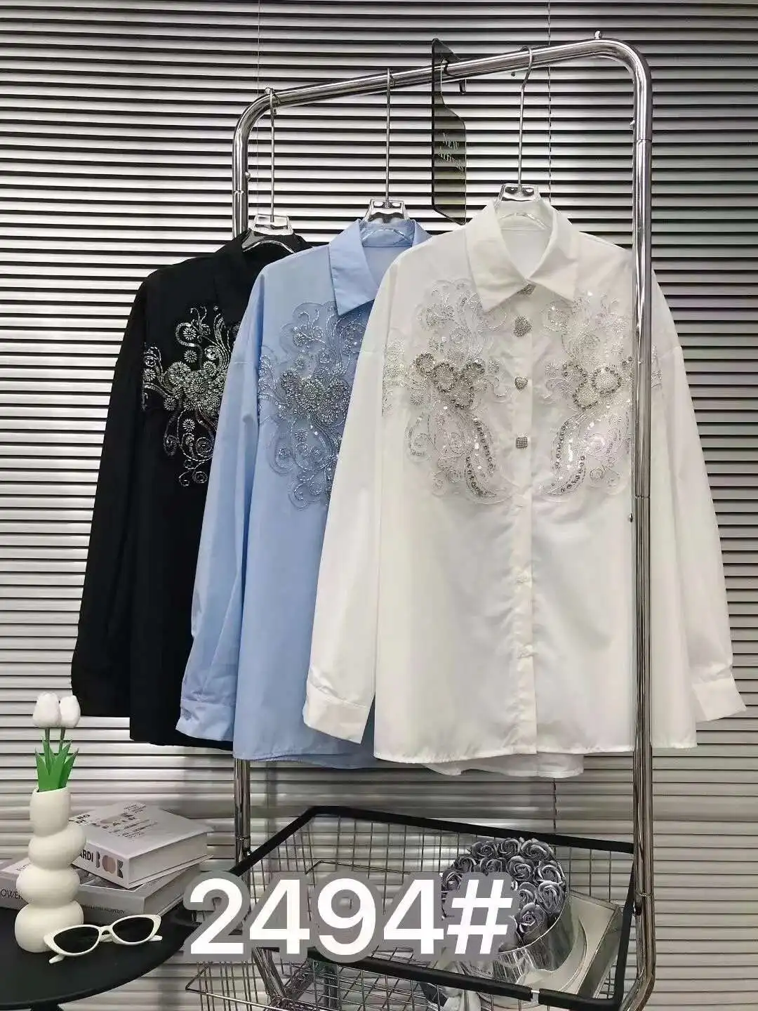 

New In 2024 Autumn Oversized Cotton Dias Embroidery Blouses Shirts Women Long Sleeve Mid-Length Buttons Up White Top Blusas