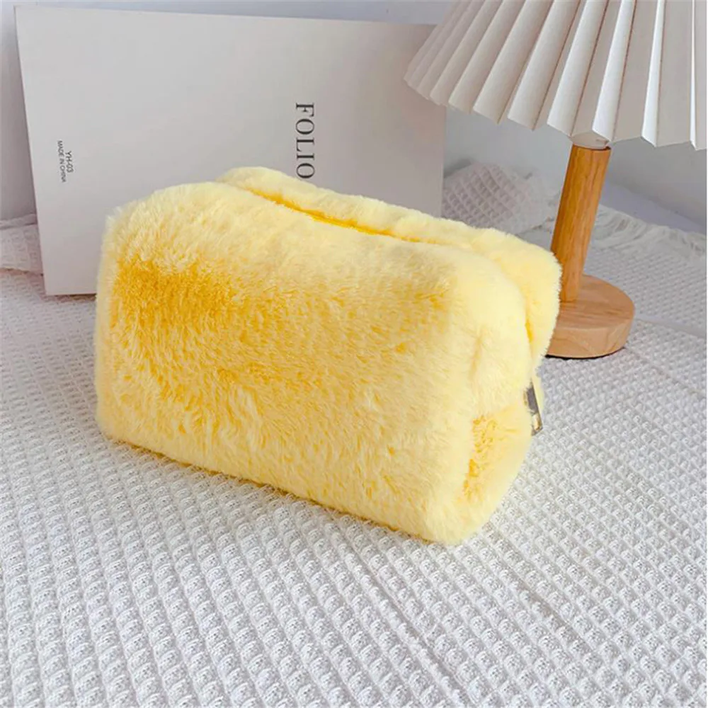 Multifunction 1 Pc Solid Color Fur Makeup Bag For Women Soft Travel Cosmetic Bag Organizer Pen Case Ladies  Make Up Necessaries