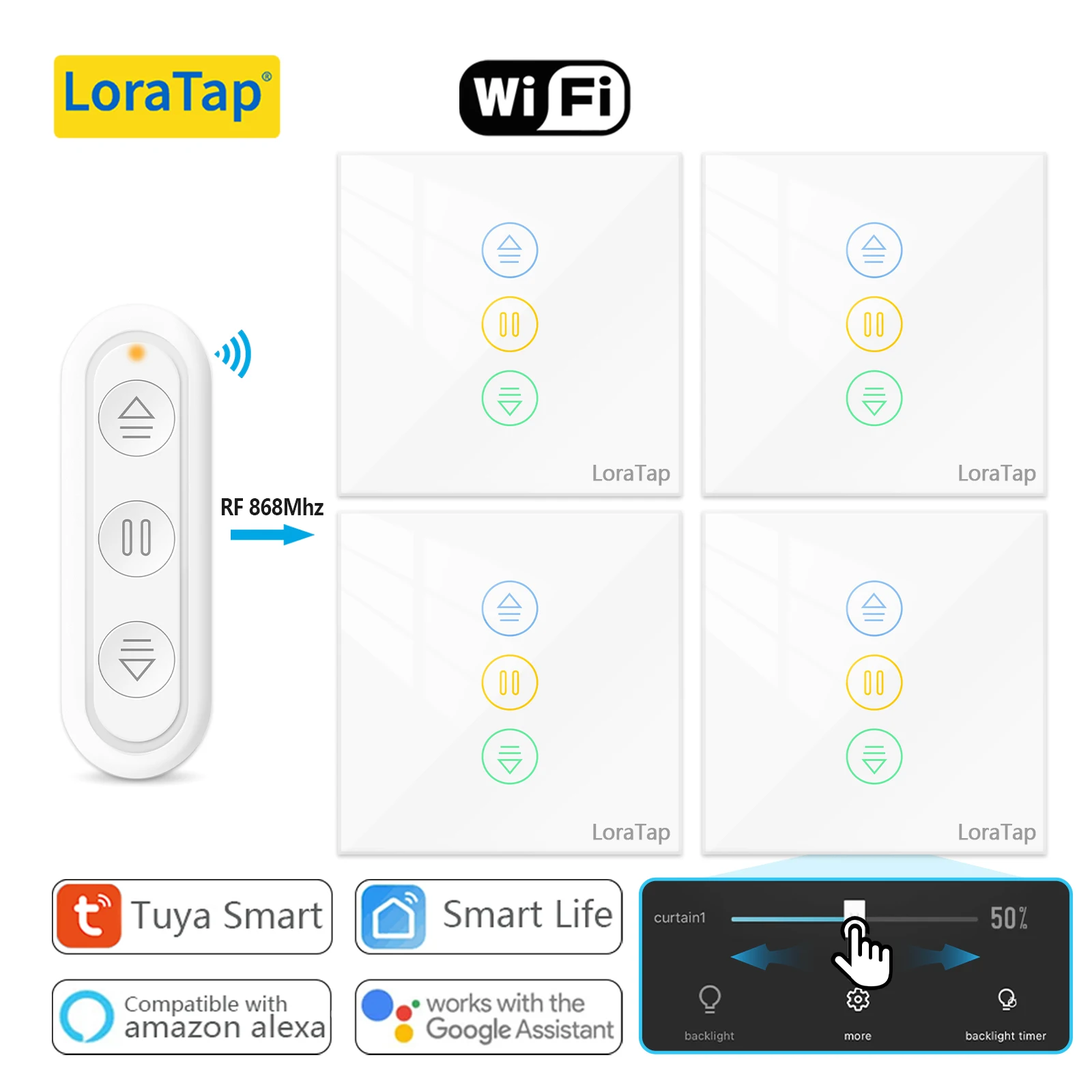 

LoraTap Roller Shutter blinds Curtain Switch for Windows Motor Tuya Smart Life App Remote Control Percentage Google Home Alexa