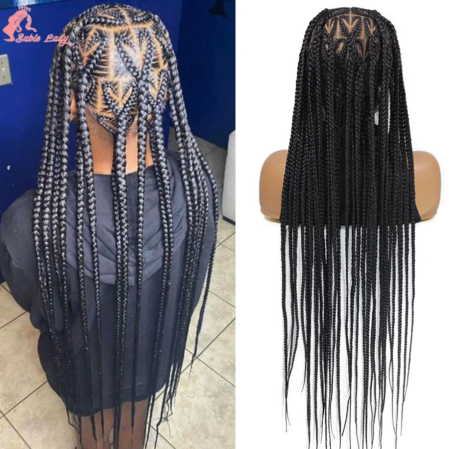 

Goddess Cornrow Braided Wigs Synthetic Full Lace Heart Shape Knotless Braiding Wig For Black Women With Baby Hair Box Braids Wig