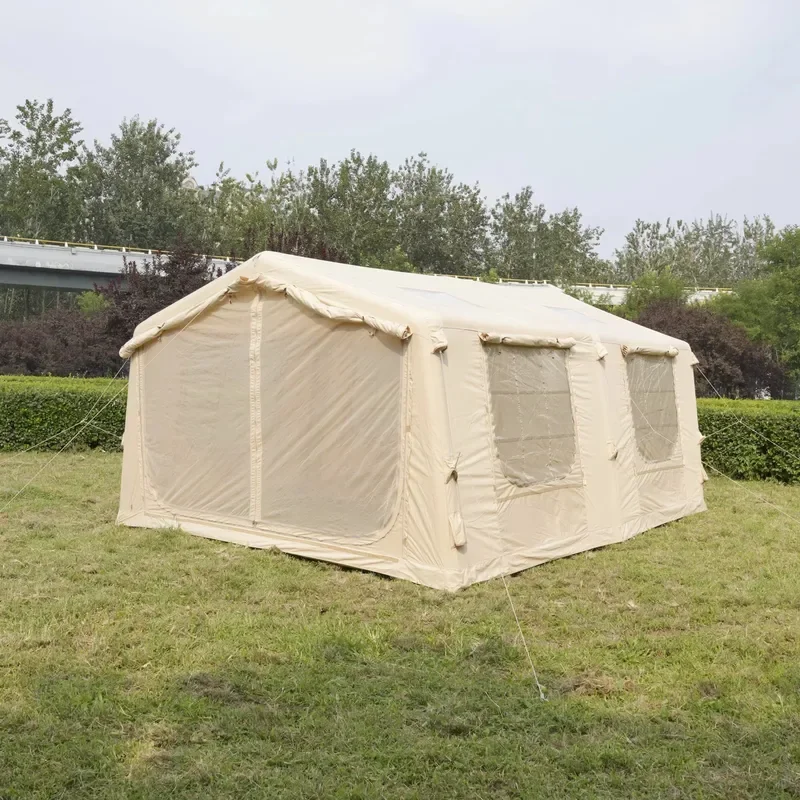 Large Cotton Inflatable Camping Tent 13.68m2 Waterproof 5000mm Double Door Air Cushion Shelter for Family Outdoor Luxury
