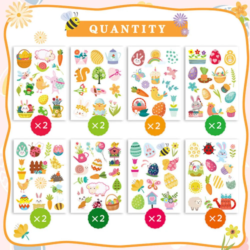 

16 Sheets Easter Stickers Bulk Cute Easter Egg Bunny Chick Style Stickers for Home Decorations Party Favor Games Supplies