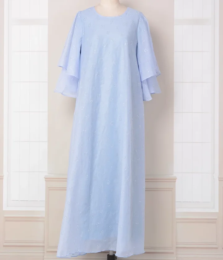 Muslim Long Robe Women's Hot Diamond Double-layer Short Sleeved Dress