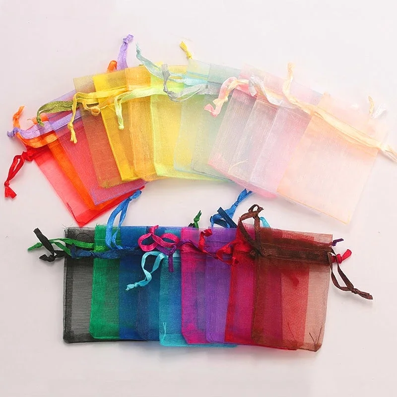 100pcs 9*12cm Organza Bags 20 Color Wedding Favor Bag Sheer Gift Bags with Drawstring Jewelry Bag Chiffon Candy Pouches