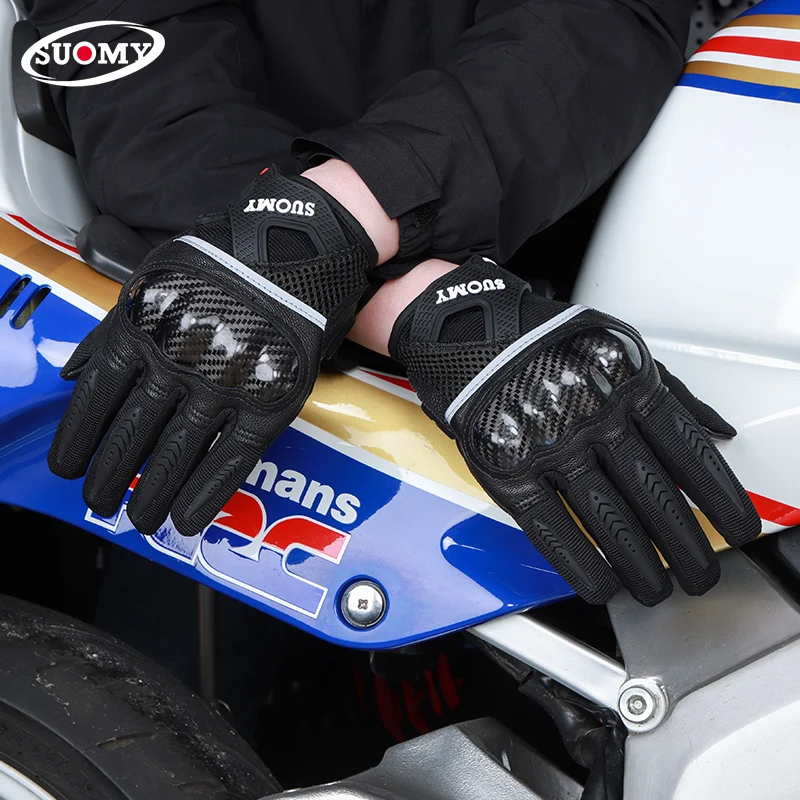 SUOMY High Quality Summer Carbon Fiber Protective Shell Motorcycle Gloves Men Women Touch Screen Anti-drop Motorbike Gloves