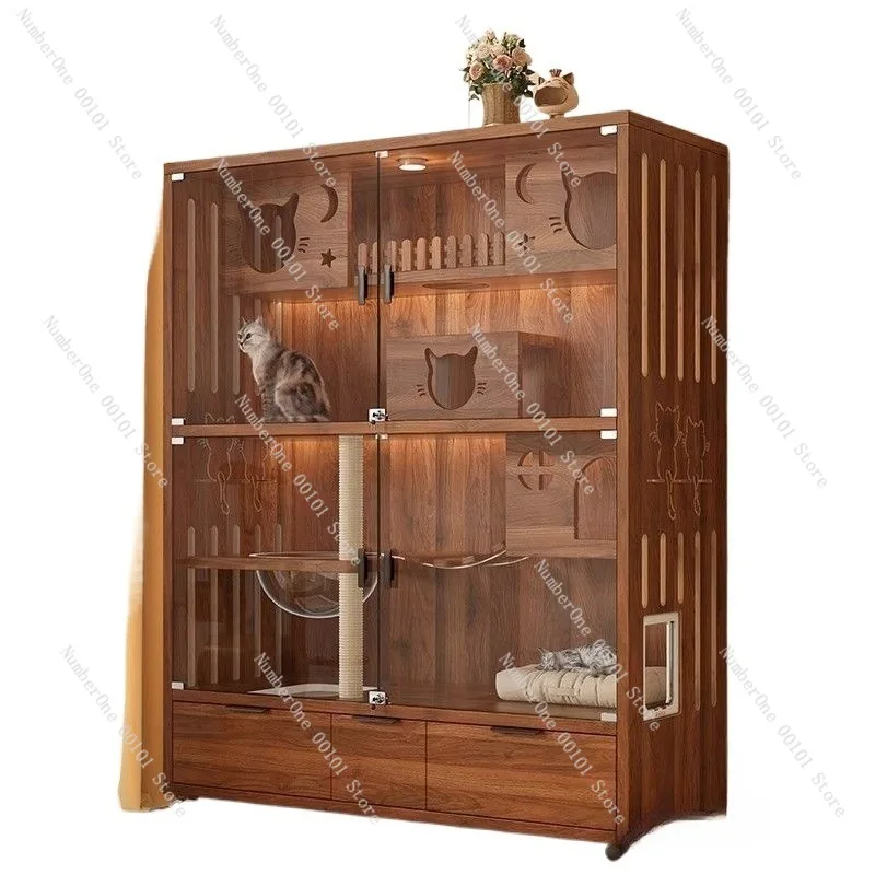 Large Capacity Indoor Cat Cage House Free Space Cat Villa Integrated Cat Cabinet with Sleeping Bed Litter Box All in One Pet