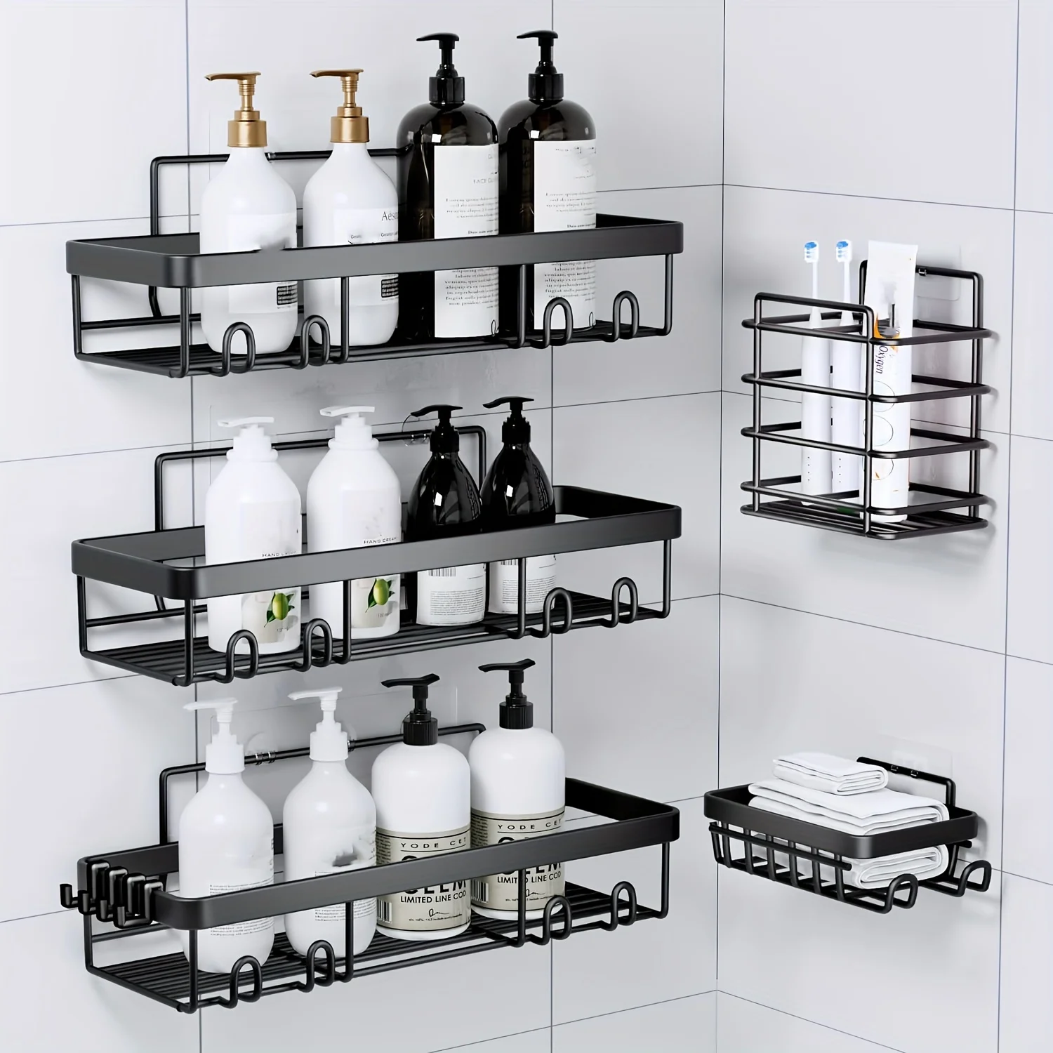 5-PC Shower Caddy - Spacious Bathroom Shower Organizers with Detachable Soap Caddy, Toothbrush Holder, and Durable Stainless Ste