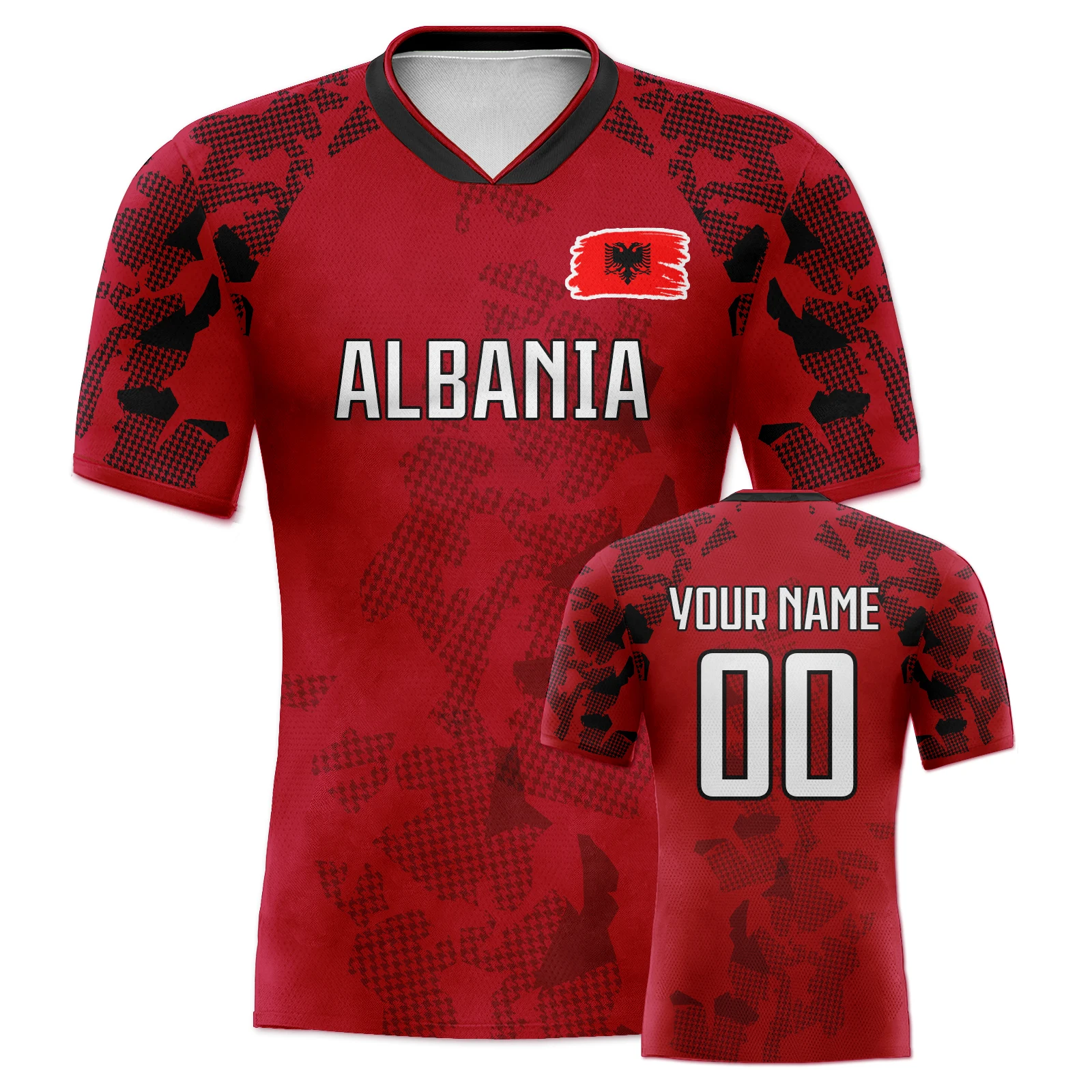 

Футболка сборной Албании на заказ с персонализированным именем и номером, футболка национальной команды с V-образным вырезом и дизайном флага для мужчин, молодежи и женщин