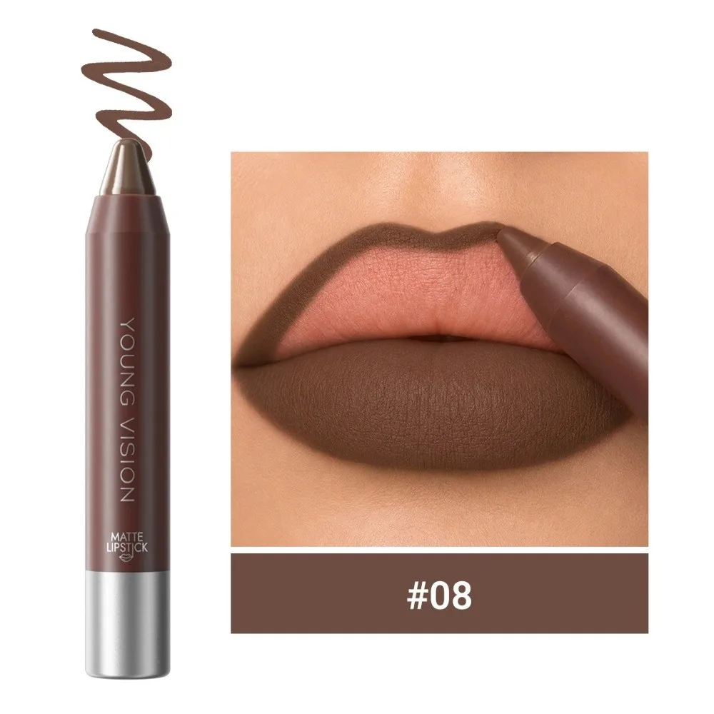 Chocolate Tone Matte Lip Liner Pencil Non-stick Cup Long Lasting Lip Contouring Pencil Soft Velvet Waterproof Lip Pencil Women