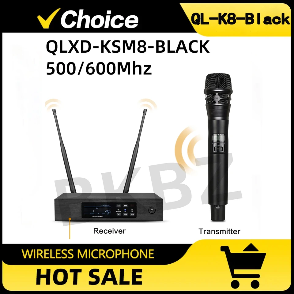 QLXD4 KSM8 Black 500MHz/600MHz Metal Handheld UHF High-Quality Professional Wireless Microphone For Stage Performance Singing