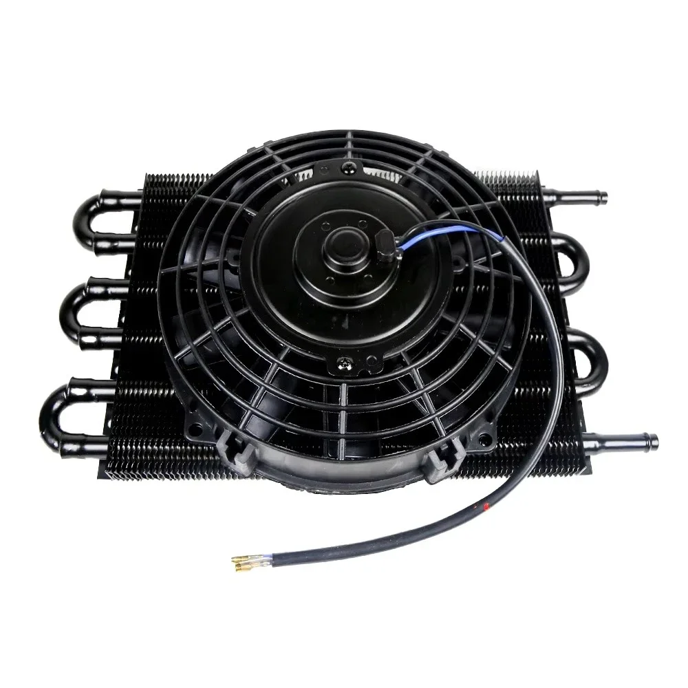Universal 12V 80W Slim Fan 8'' Electric Radiator Cooling + Aluminum Tube & Fin 5/6'' 6 ROW Transmission Oil Cooler Kit