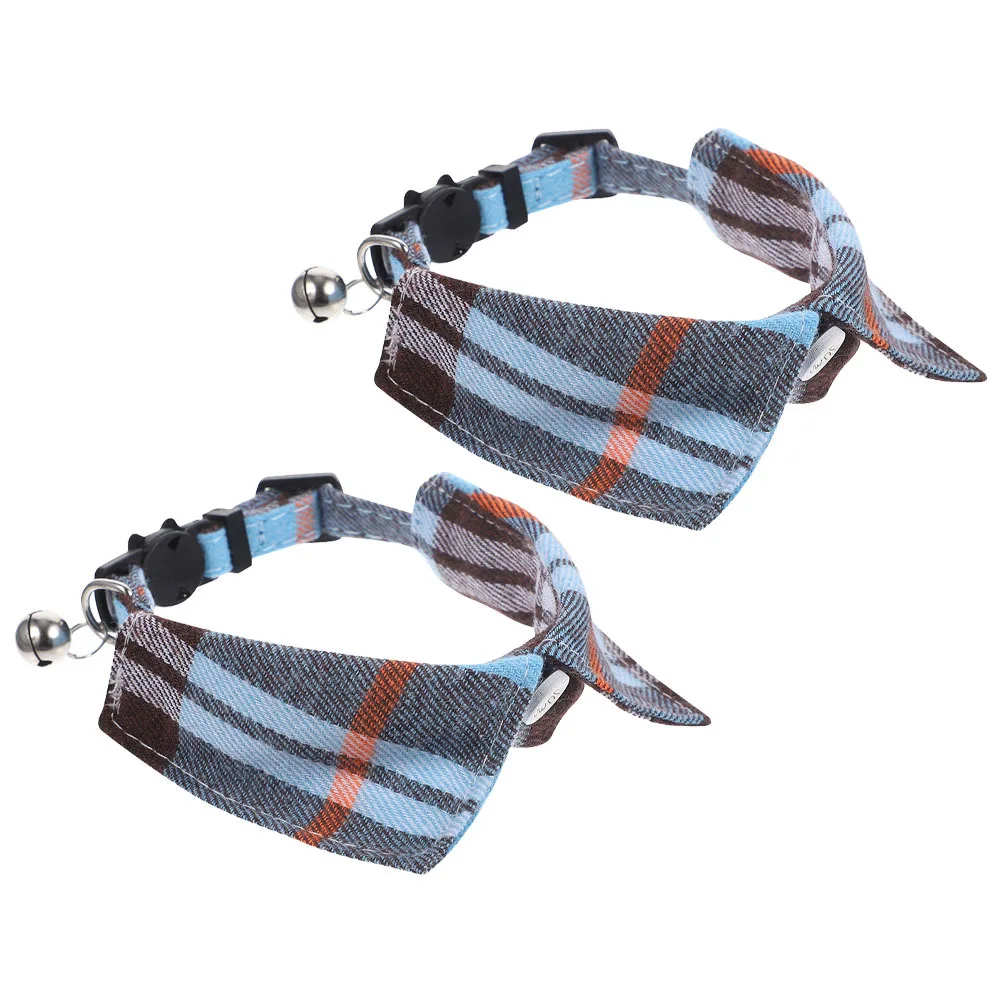 Collar de gato con patrón a cuadros, hebilla de seguridad ajustable, dije de campana, accesorio transpirable para mascotas, decoración para gatitos y perros pequeños, 2 uds.