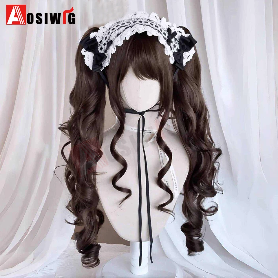 Synthetische Lolita-Perücke im Prinzessinnen-Schnitt mit doppeltem Pferdeschwanz und Pony, für Mädchen, Ombre, Blond, Braun, Weiß, Grau, Cosplay, Halloween, Harajuku-Perücke