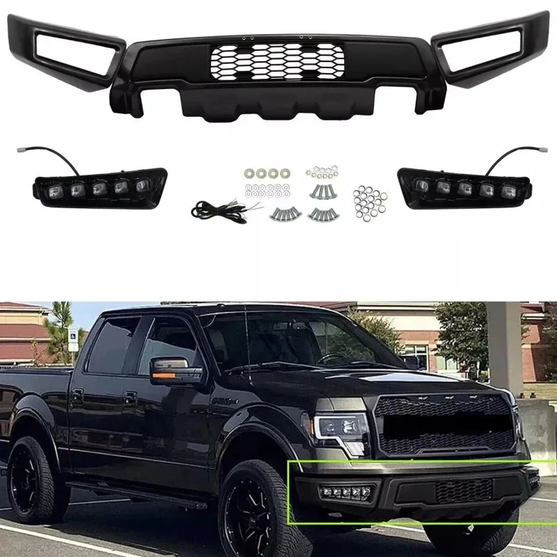 

Raptor Style With LED Front Bumper For 2009-2014 F150 F-150 Steel Black Kit