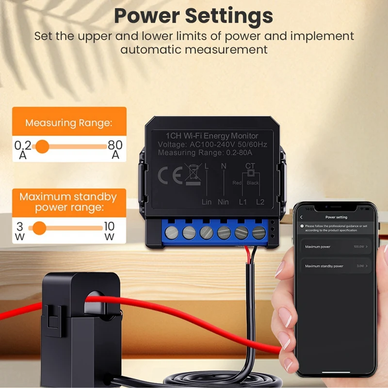 Tuya Wifi Energy Meter 80A With Current Transformer Clamp Kwh Meter Power Monitor Electricity Smart Life Remote Control