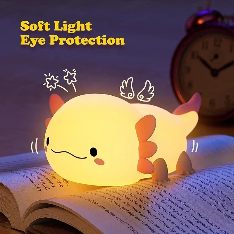 Cute Axolotl Night Light Silicone Nursery Sleeping Lamp Touch Control Nightlights USB Rechargeable Table Lamp for Child