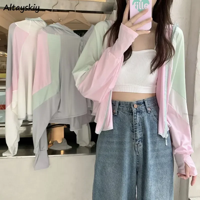 

Hooded Jackets Women 5-Colors Summer Temperament Sun-proof Loose Sporty Korean Style Simple All-match Thin Fashion Ulzzang Chic