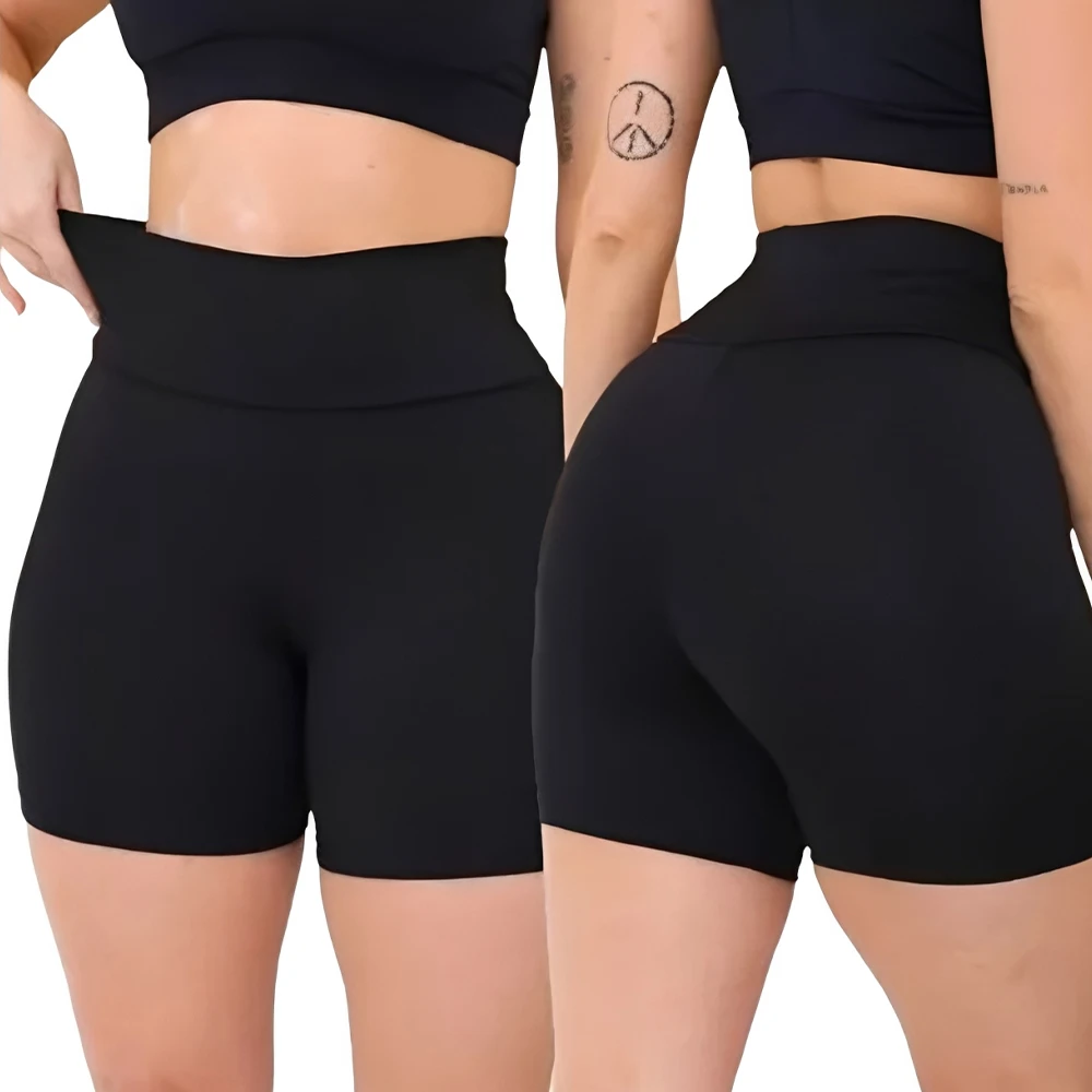 Shorts Femininos de Poliamida Canelada para Academia com Zero Transparência Fitness Sem Transparência para Treino
