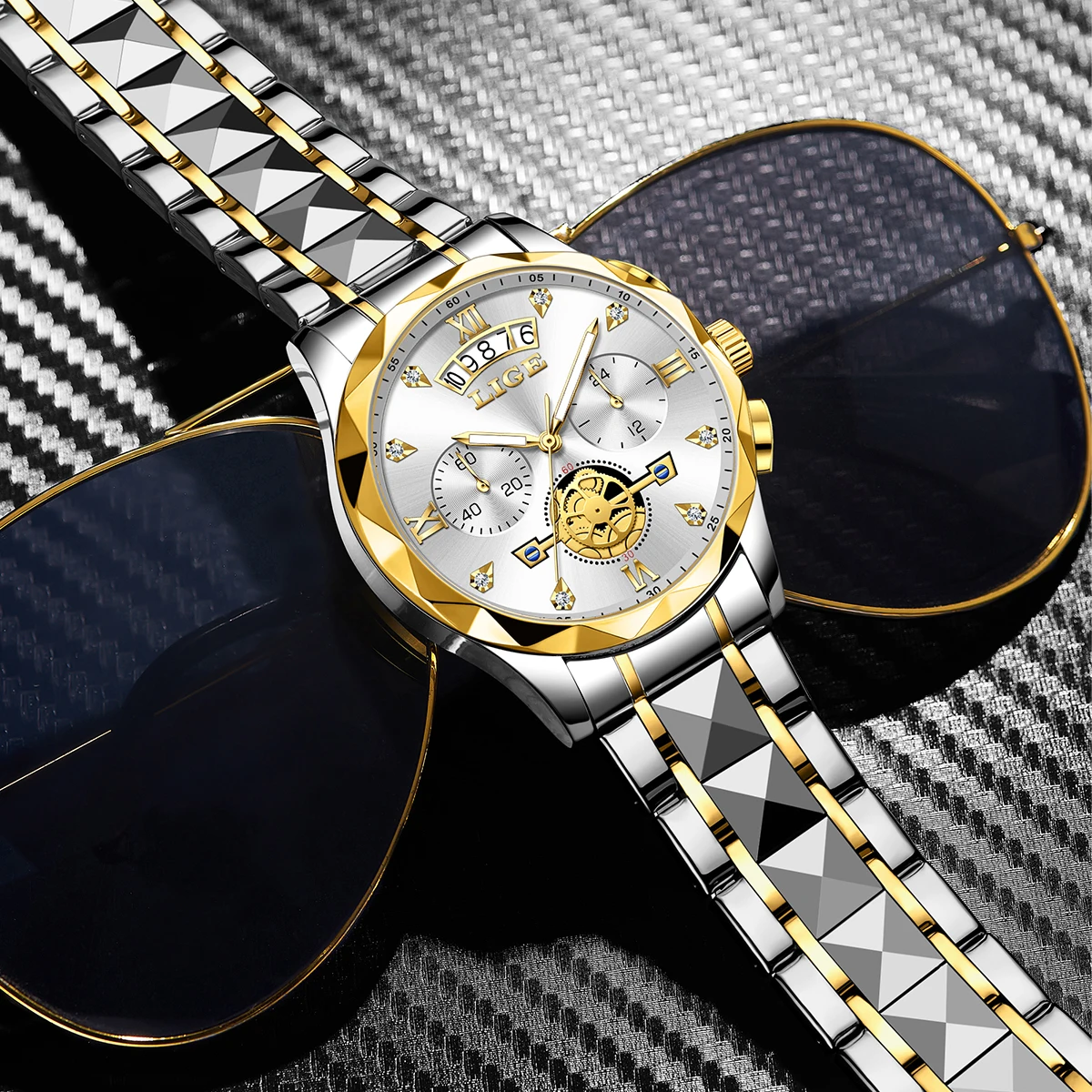 

LIGE Top High Quality Man Wristwatch Stainless Steel Chronograph Business Men Watch Waterproof Luminous Quartz Men's Watches