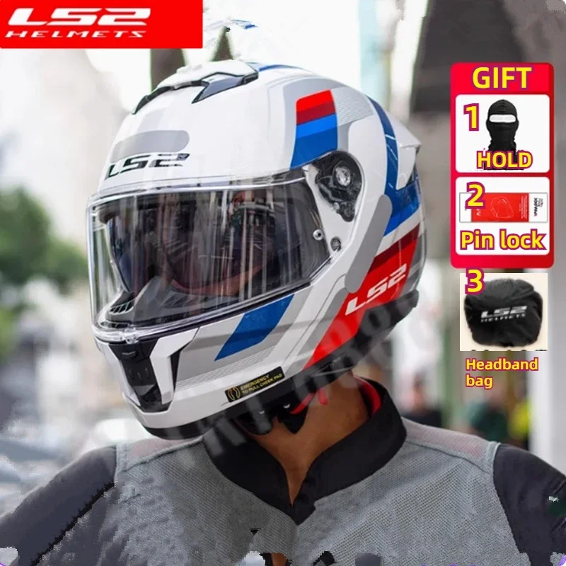 LS2 Full-face Motorcycle Helmet for Men and Women Pin Lock Dual-lens Racing Motorcycle Helmet  All-season Kart FF808  4XL63-64CM