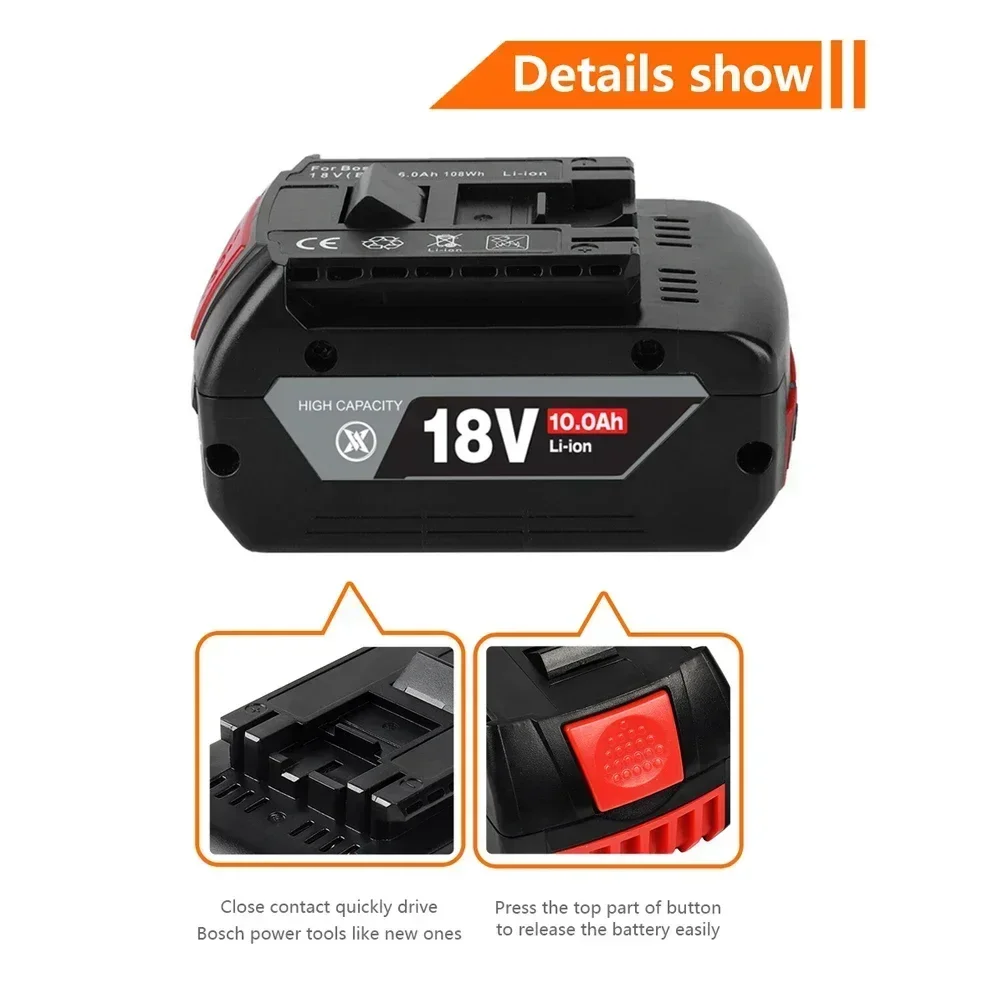 18V 10.0Ah Battery Original for Bosch 18V Professional GBA GBH GSR GSB BAT618 BAT609 BAT620 Replacement Battery