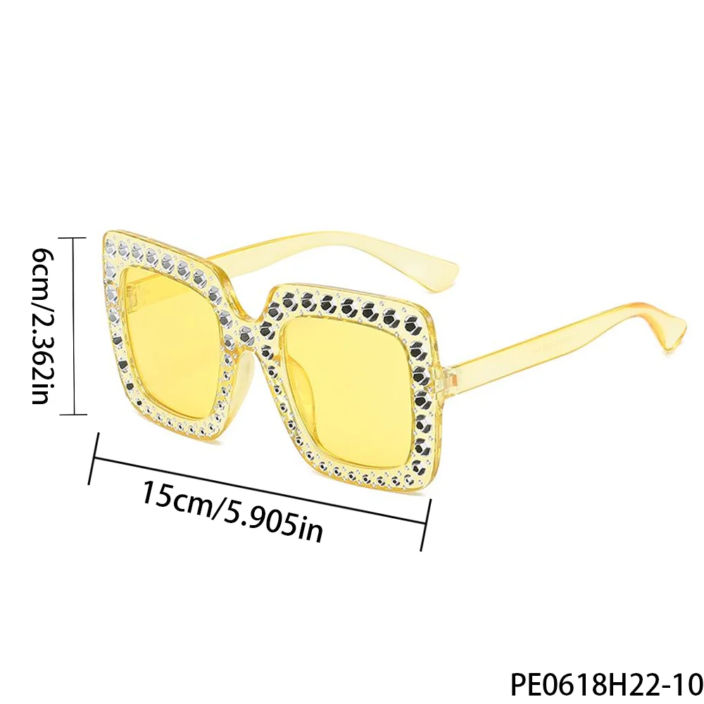 PESENAR Óculos de sol quadrados com strass amarelo para festa de fantasia de discoteca dos anos 70, acessório para eventos temáticos retrô