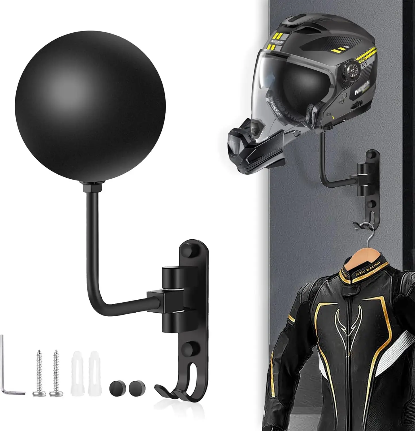 

Motorcycle Helmet Rack Wall Mount 180 Degree Rotation Metal Bike Helmet Holder Mount Bicycle Helmet Display Hanger Stand
