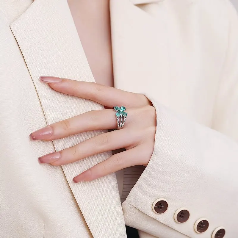 2026 Korean-style zirconia ring, S925 pure silver plated with 18K gold, open-ended ring for ladies, exquisite jewelry and precio