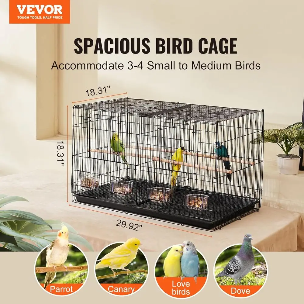 30-inch Stackable Divided Small ParaCage for Parrots, Canaries, Cockatiels, Lovebirds, Budgies, Conures - Pet Travel Birdcage wi