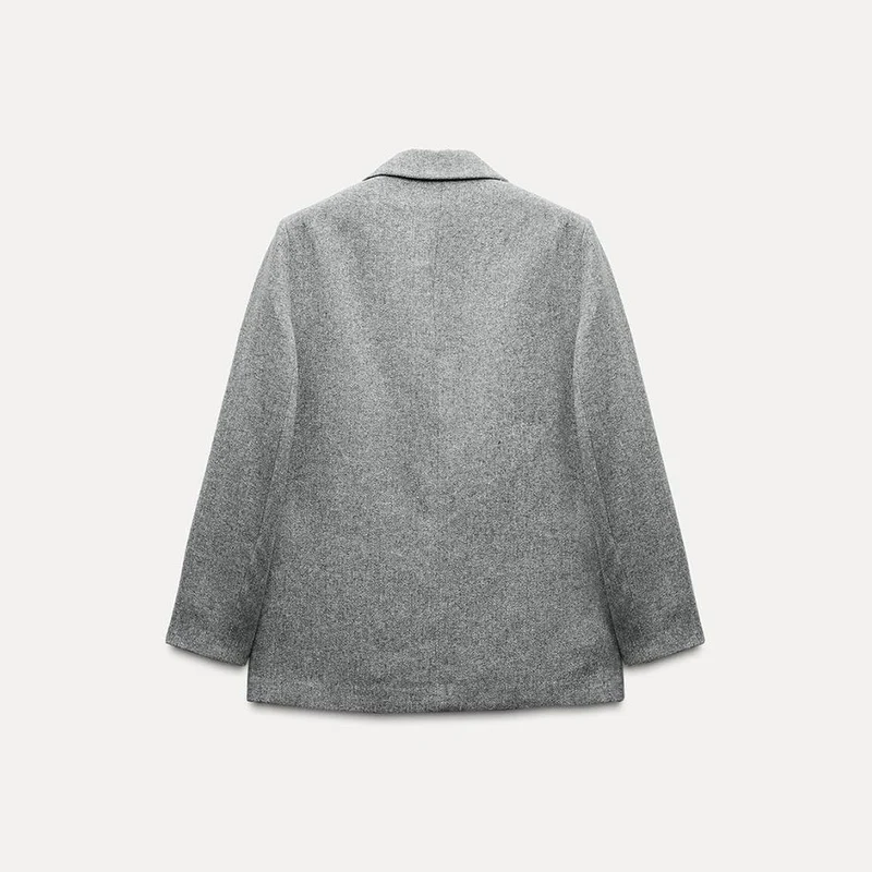 Casaco de Negócios F de Lã Mesclada para Inverno, Manga Longa, Gola Entalhada, Estilo Twill para o Dia a Dia, Espur...