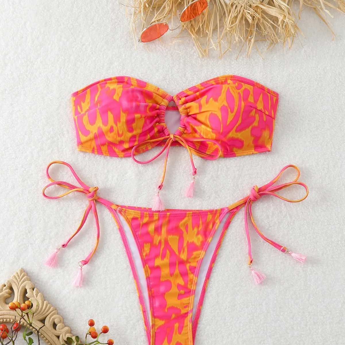 2024 Sexy Print Bikinis Swimsuit Vintage Micro Swimwear Brazilian Women Bathing Suit Thong Lace-up Bikini Set String Swimwears