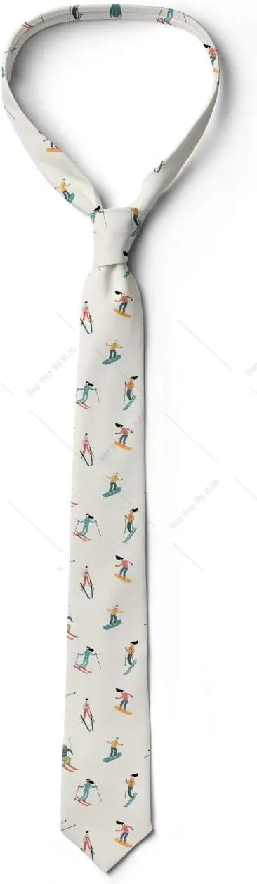 

Necktie Snowboard Winter Sports Themed Blue White Print One Size Sports Style Mens Ties Gift Christmas Present