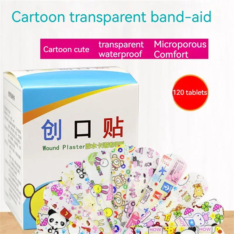 120pcs/Lot Cartoon Cute Patterned Breathable Waterproof Adhesive Bandages Curved Band Aid Patch Wound Dressing For Children