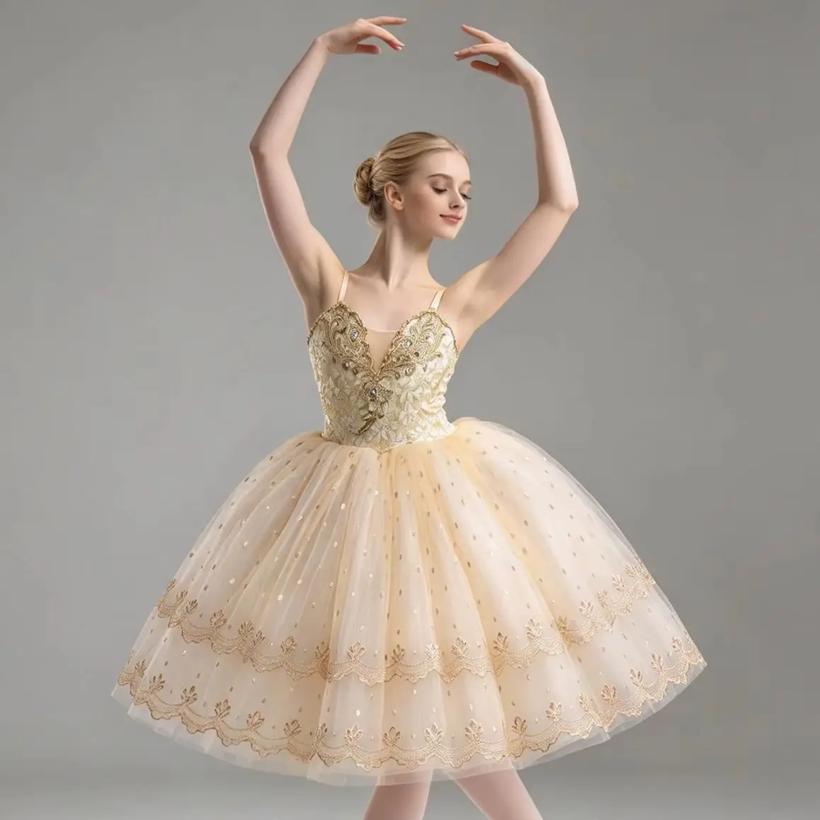 girls-romantic-tutu-dress-spaghetti-strap-gold-lace-embroidery-sparkle-dot-tulle-ballet-stage-performance-party-ballerina-skirt