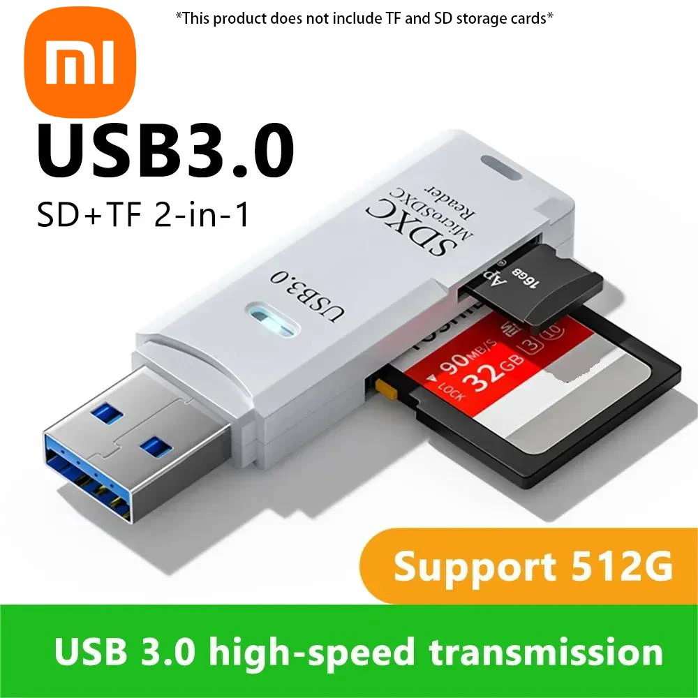 Xiaomi Mijia Multi Functional 2-in-1 High-speed USB 3.0/2.0 Card Reader Supports TF+SD Computer Tablet Camera Laptop Car Mounted