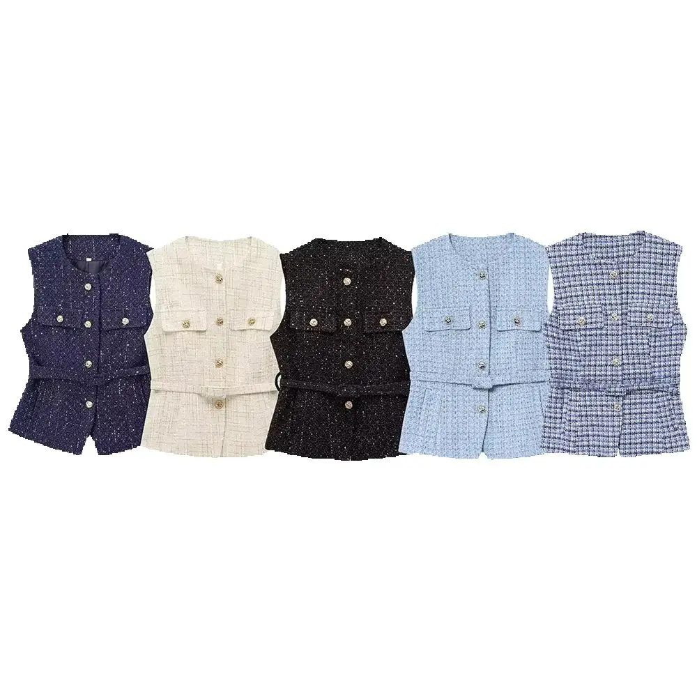 

Новая осенне-зимняя женская одежда с поясом из бисера, универсальный и удобный текстурированный жилет.