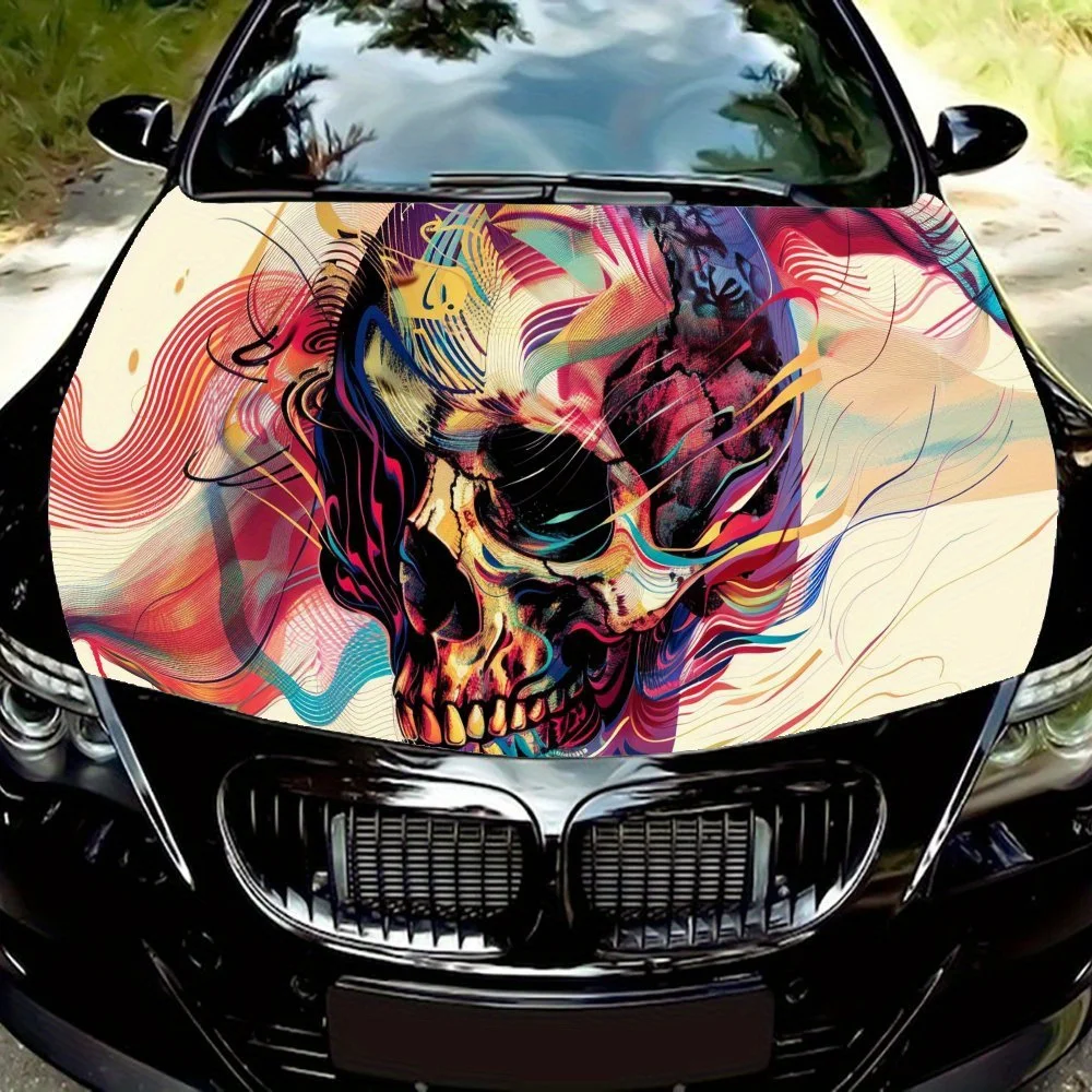 

Color lines and skull bones Car Hood Vinyl Wraps Sticker, Car Engine Decal, Waterproof Self-adhesive Car Packaging Cover, Univer