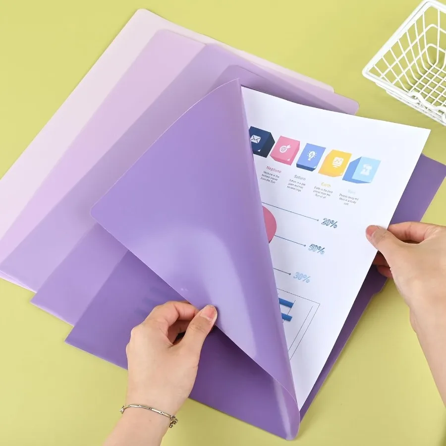 10 عبوات من مجلدات الملفات البلاستيكية بألوان متدرجة وأواني المشروع وأكمام بلاستيكية للورق 11 × 8.5 ihes مجلد المستندات ورقة Pr #5