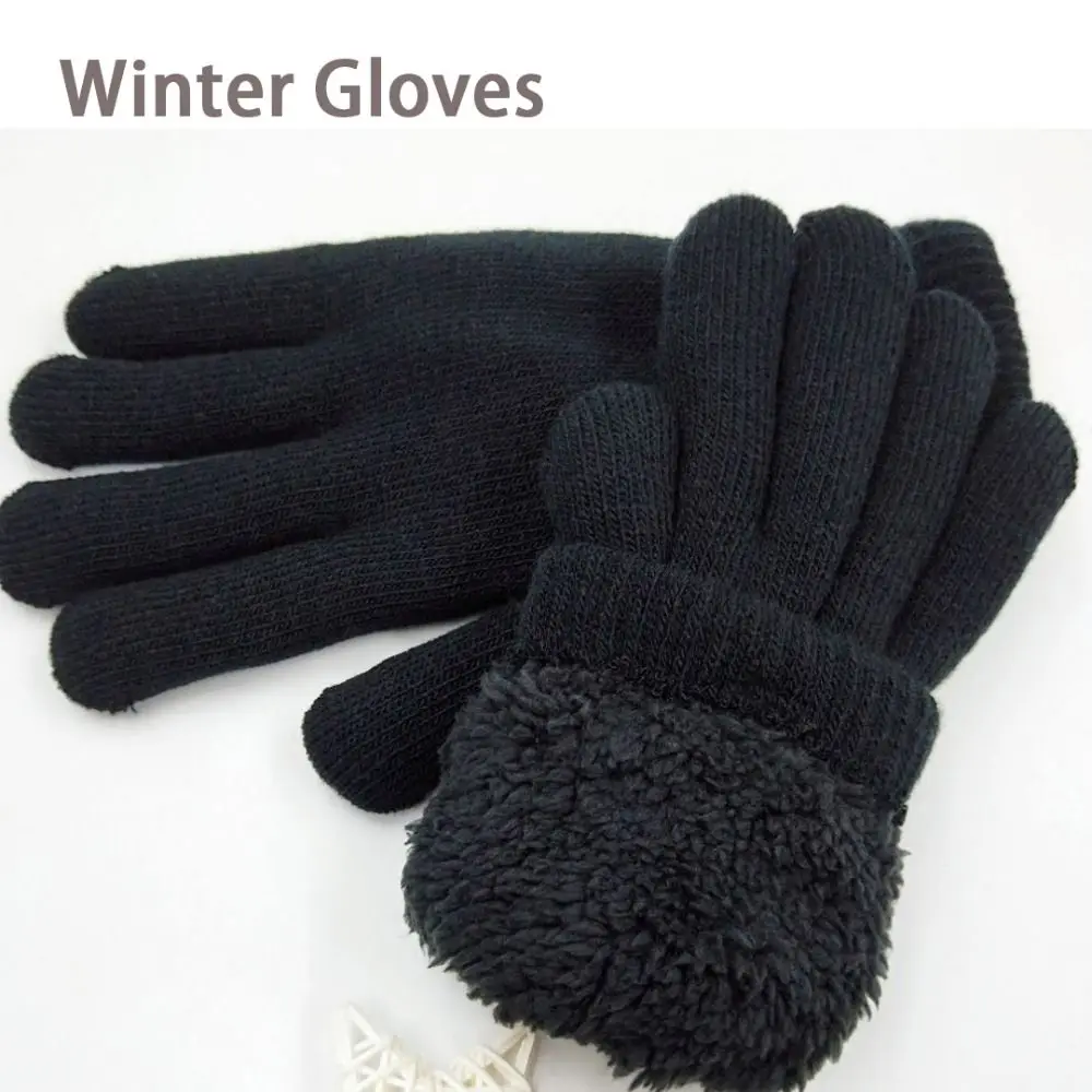 Fashion Black Thickened Gloves Thickened Double Layer Winter Gloves Lamb Velvet Soft Warm Mittens Boys Girl