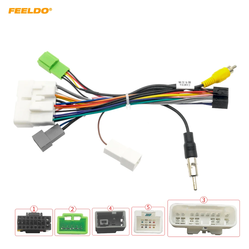 

FEELDO Car 16pin Power Cord Wiring Harness Adapter With Rearview Wire For Isuzu D-MAX (08-18) Installation Head Unit Cable