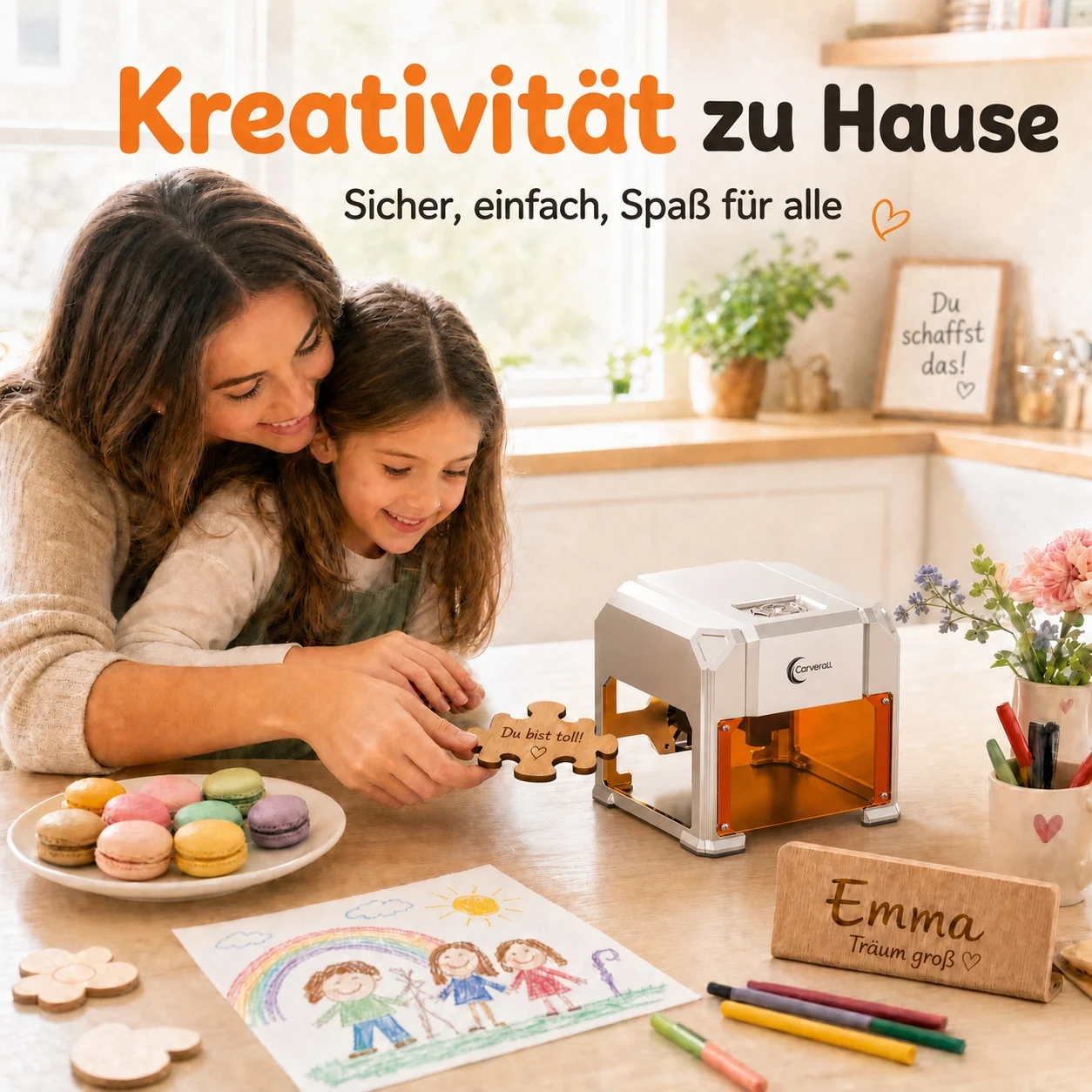 Carverall K4 3W Lasergravierer, Tragbare Mini-Graviermaschine mit WiFi-App-Steuerung und USB, 80 x 80 mm, Bis zu 0,01 mm Präzision, für Holz, Bambus, Leder, Papier, Karton, DIY-Geschenke, Einsteigerfreundlich – Detail 12