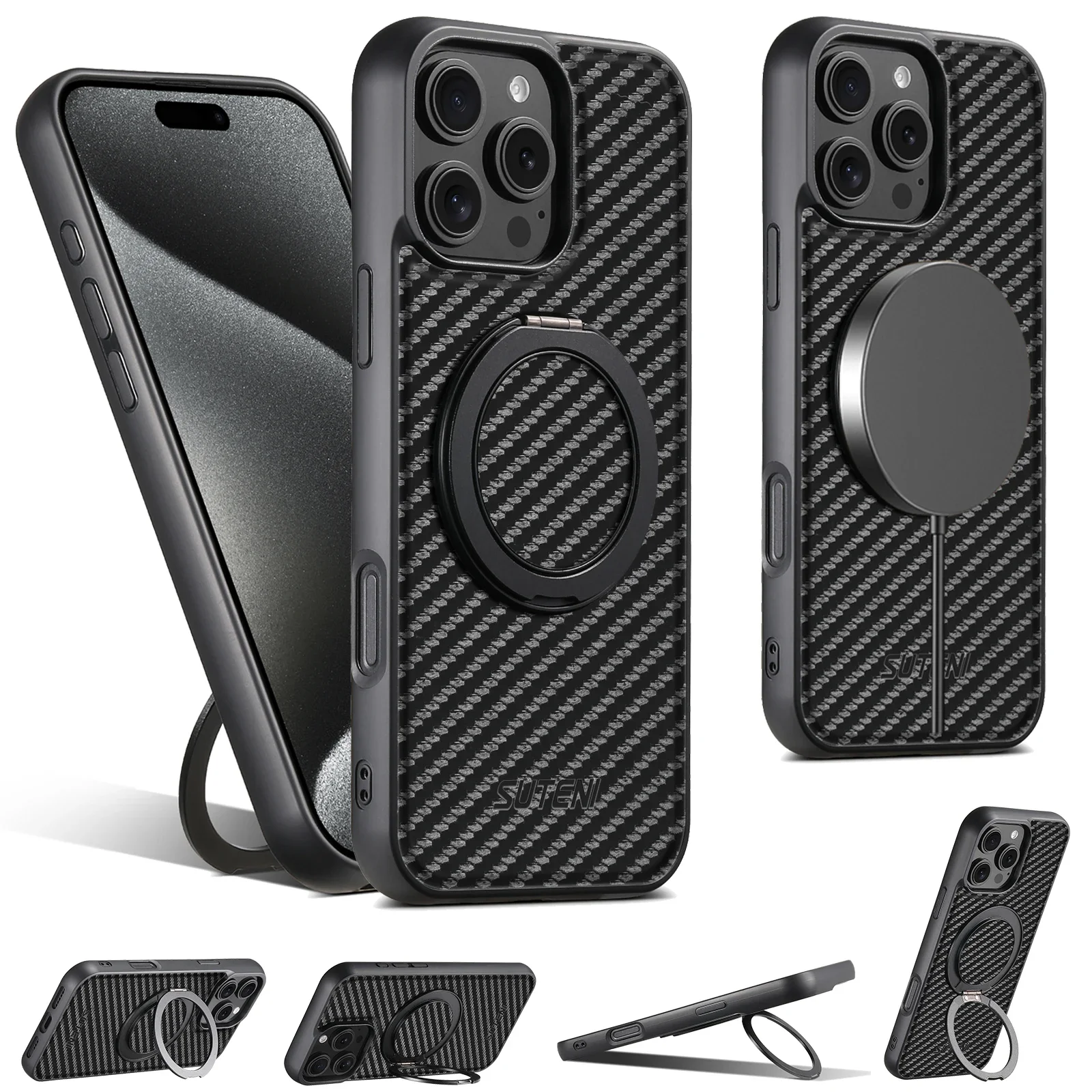 On Sale Wireless Charging Mobile Phone Case 360° Rotating Stand PU Leather Ring Buckle for IPhone 16 Pro Max15 Magnetic Charging