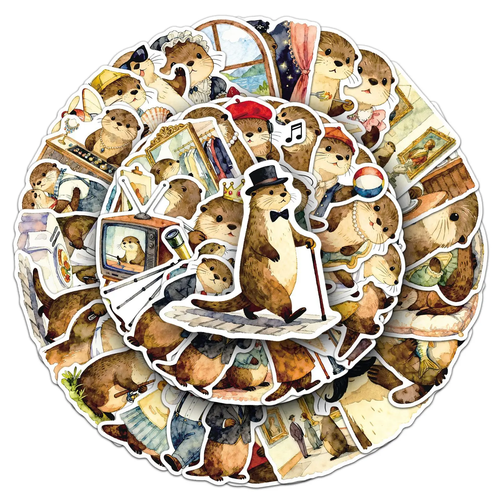 50 Pcs Cartoon Otter Stickers Cute Animal Art Doodle For Wall Tablet Storage Box DIY Scrapbooking