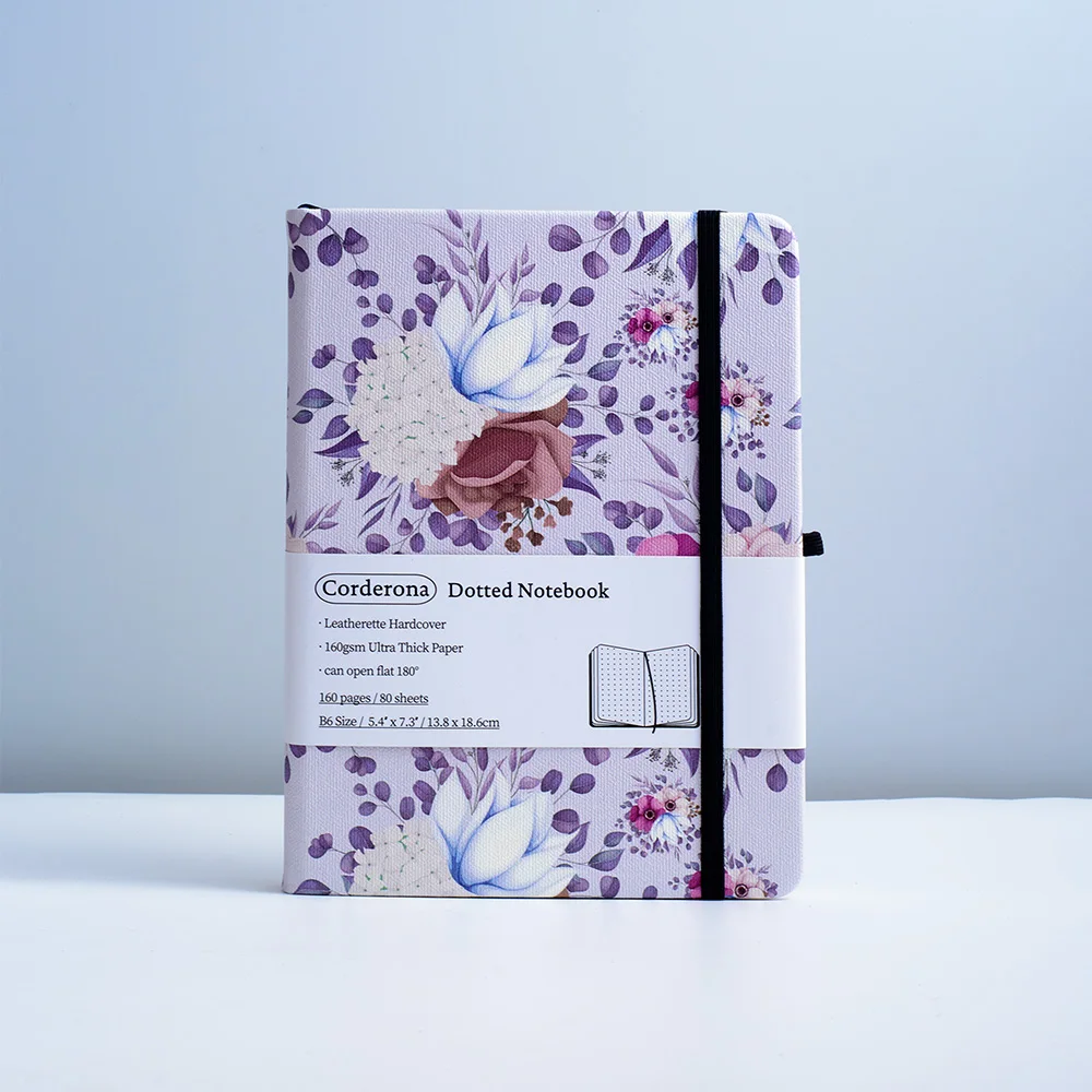 

Corderona Floral B6 Bullet Dotted Journal 160gsm Thick Paper Bujo Elastic Band Hardcover Notebook