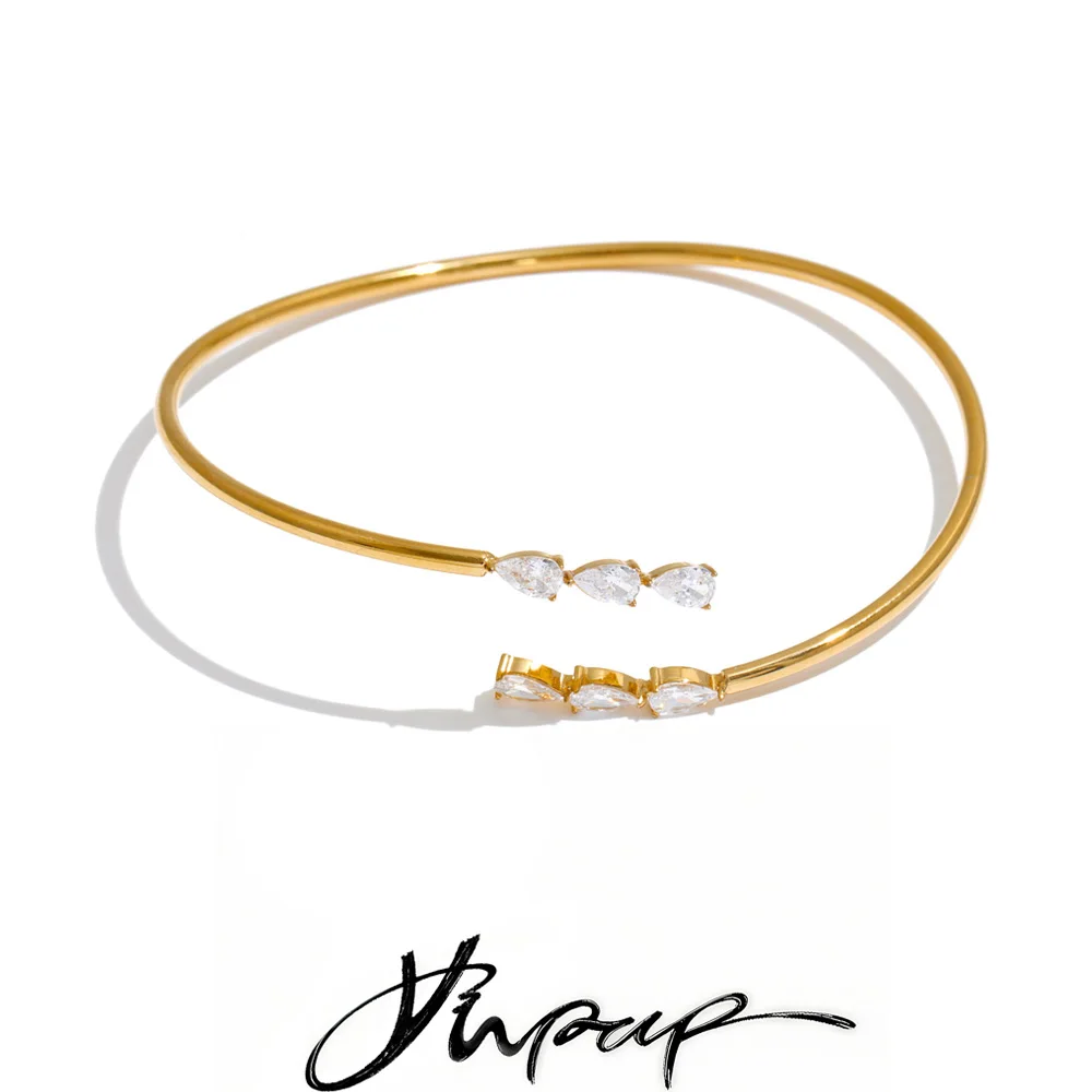 Yhpup 62mm Stainless Steel Zirconia Open Wide Bracelet Bangle for Women Trending Arrivals Wrist Jewelry Accessories