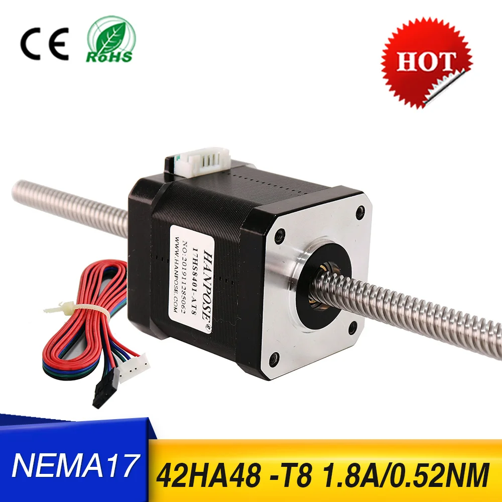 42 through motor 42HA48-T8*2- 200MM  linear screw  trapezoid screw reciprocating expansion 2-phase 4-wire stepper motor nema17