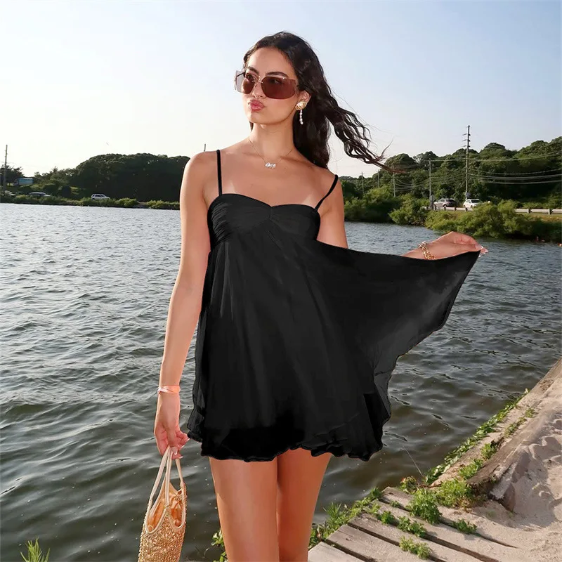 Sommer Mode Sexy Mini Schwarz Kleid frauen Silm Off Schulter Camis Kurze Kleider Gyaru Solide Hemd Coquette Casual Y2k kleidung