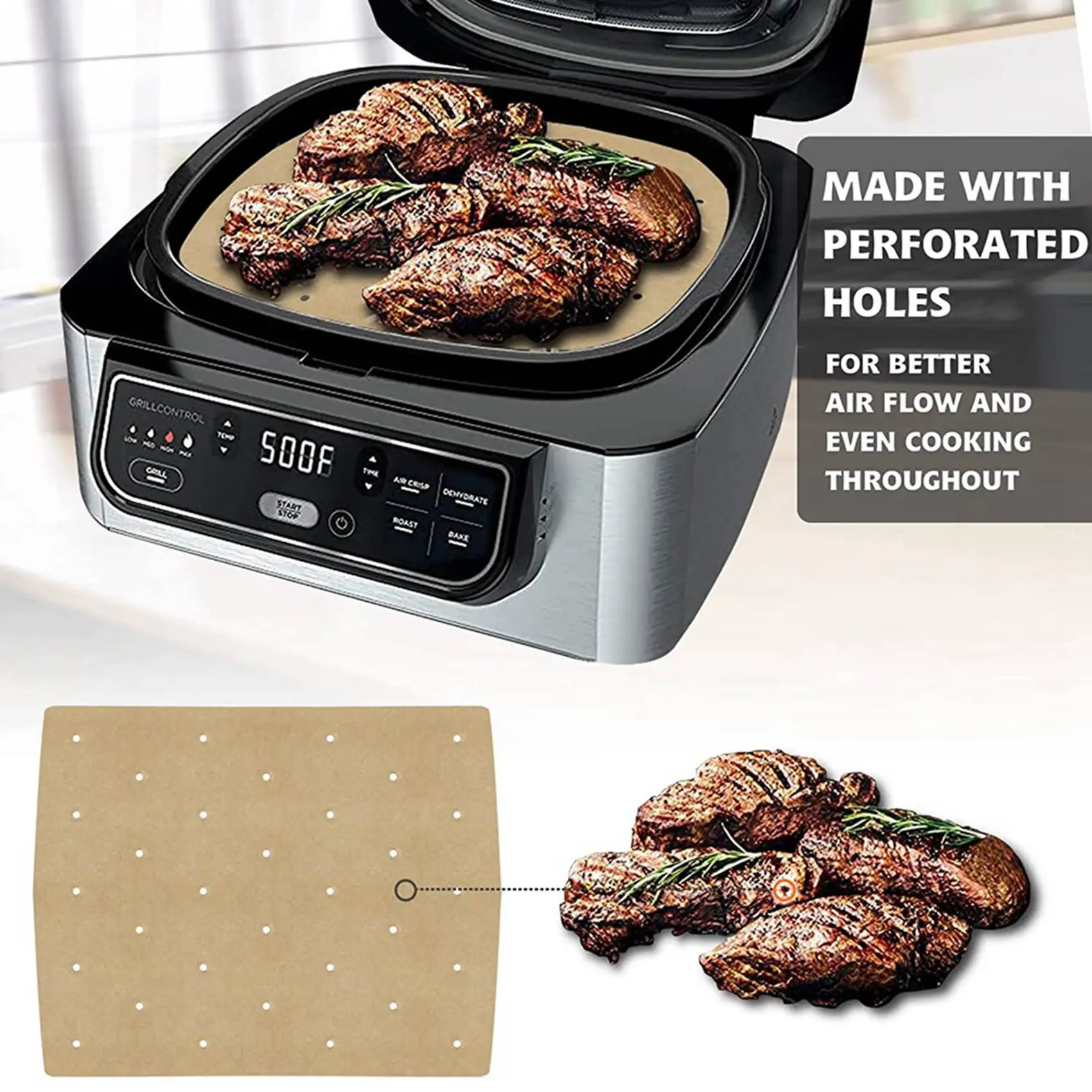 

A29R 400Pcs Air Fryer Paper Air Hole Air Fryer Parchment Paper Liners For Ninja Foodi Grill 5-In-1 AG301 4Qt Air Fryer