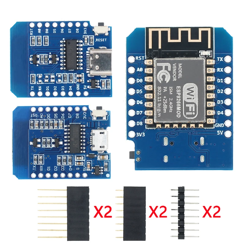 D1 Mini TYPE-C/MICRO ESP8266 ESP-12F CH340G V2 USB D1 Mini WIFI Development Board D1 Mini NodeMCU Lua IOT Board 3.3V With Pins